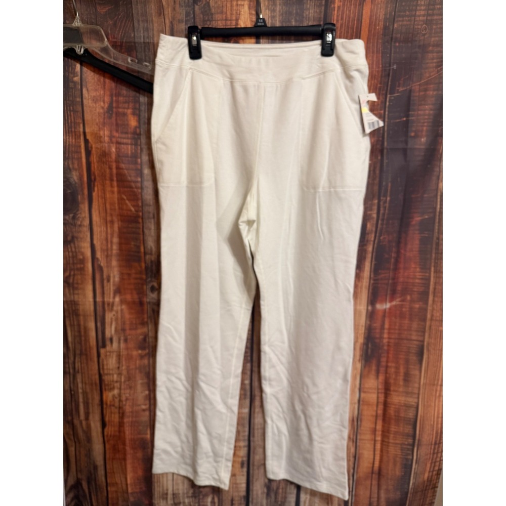 Kim Rogers Womens White Knit Straight Leg Pants Flat Front Elastic Back Size M